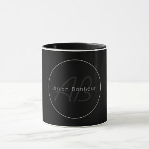 Modernes Schwarz & Grau Cooler Name und Monogram Tasse