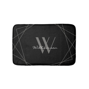 Modernes Schwarz-Grau-Elegantes White Monogram-Skr Badematte