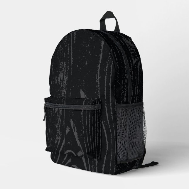 Modernes Schwarz-Grau-Holzkörnchen Bedruckter Rucksack (Rückseitige Ecke Rechts)