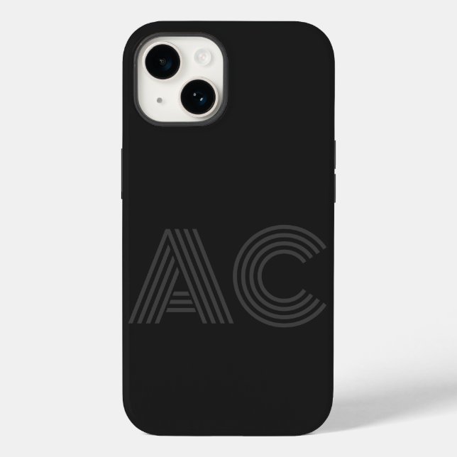 Modernes Schwarz-Grau-Monogramm Case-Mate iPhone 14 Hülle (Rückseite)