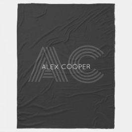 Modernes Schwarz-Grau-Monogramm Fleecedecke