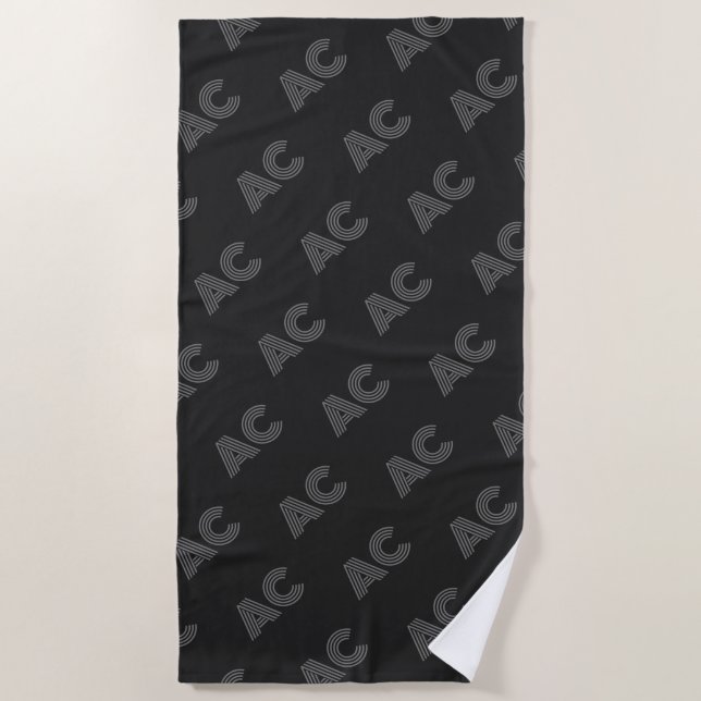 Modernes Schwarz-Grau-Monogramm Strandtuch (Vorderseite)