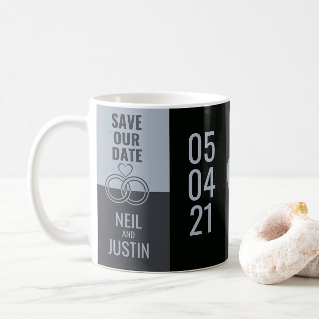 Modernes Schwarz & Grau Save the Date Kaffeetasse (Mit Donut)