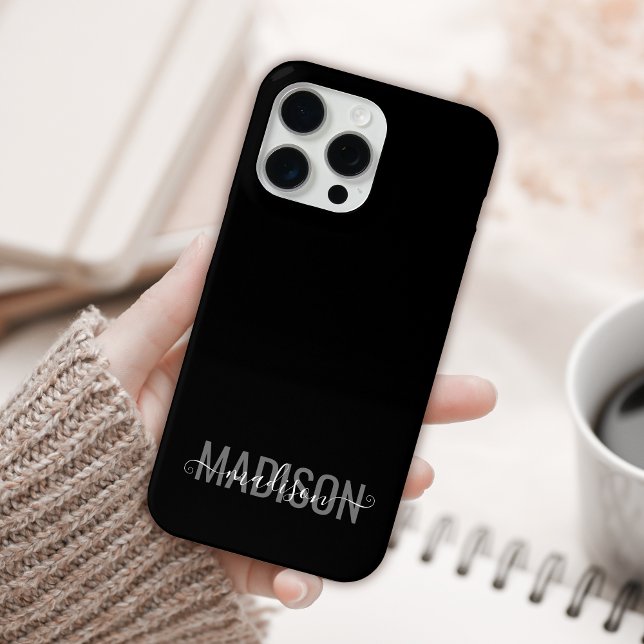 Modernes Schwarz-Grau-Weibchenschrift Mit Monogram Case-Mate iPhone Hülle (Von Creator hochgeladen)