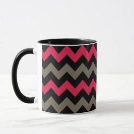 Modernes Schwarz-Grau-Zickzack Muster Tasse