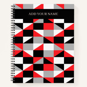 Modernes, schwarz-graues geometrisches Muster mit  Notizbuch
