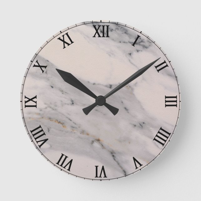 Modernes, schwarz-graues Marmormuster Runde Wanduhr (Vorderseite)