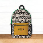 Modernes Schwarz-Grün-Gelb-Monogramm Bedruckter Rucksack<br><div class="desc">Dieses moderne Rucksack-Design bietet schwarze,  grüne und gelbe Farbtöne mit einem geometrischen diamanten Muster und einem Monogramm. Es ist ein schicke,  moderne Design für alle!</div>