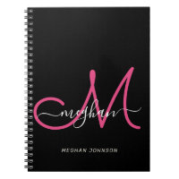 Modernes Schwarz Hot Pink Script Mit Monogramm