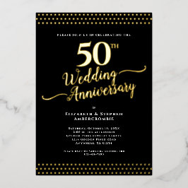 Modernes Schwarz mit Gold 50. Hochzeitstag Folieneinladung