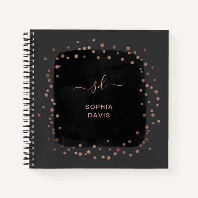 Modernes Schwarz mit Imitaten Rose Gold Punkte Notizbuch (Vorderseite)