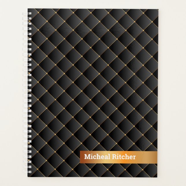 Modernes Schwarz mit personalisiertem Monogramm-Na Planer (Vorderseite)