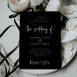 Modernes Schwarz mit weißem Text Hochzeit Einladung<br><div class="desc">Diese modernen,  einfachen und eleganten Einladungen zum Hochzeitsfeiern zeichnen sich durch ein minimalistisches weißes Textdesign mit stilvollem,  handgeschriebenem Drehbuch auf schwarzem Hintergrund aus.</div>