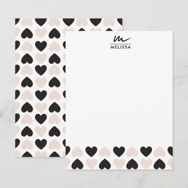 Modernes Schwarz-Rosa-Liebe-Herz-Monogramm Mitteilungskarte (Vorne/Hinten)