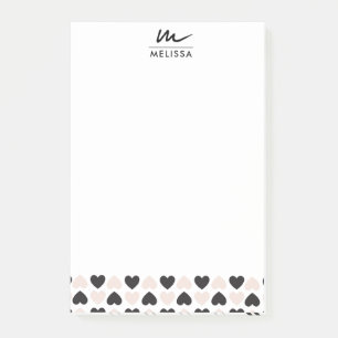 Modernes Schwarz-Rosa-Liebe-Herz-Monogramm Post-it Klebezettel