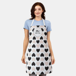 Modernes Schwarz-Rosa-Liebe-Herz-Monogramm Schürze