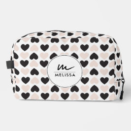 Modernes Schwarz-Rosa-Liebe-Herz-Monogramm Waschbeutel