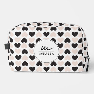 Modernes Schwarz-Rosa-Liebe-Herz-Monogramm Waschbeutel