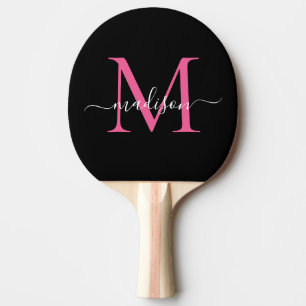 Modernes Schwarz-Rosa Monogramm Eleganter Skriptna Tischtennis Schläger