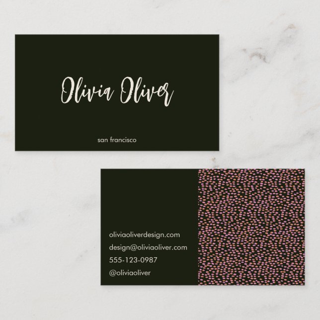 Modernes Schwarz-Rosa-Punkte-Script-Kalligrafie Ch Visitenkarte (Vorne/Hinten)
