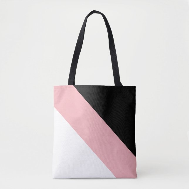 Modernes Schwarz-Rosa und Weiß-Diagonal gestreift Tasche (Vorderseite)