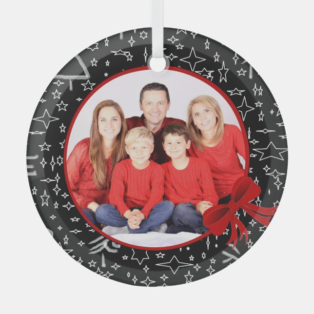 Modernes Schwarz-Rot-Foto Ornament Aus Glas (Vorderseite)
