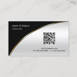 Modernes Schwarz Silver QR Elegantes Beruflich Visitenkarte