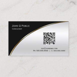 Modernes Schwarz Silver QR Elegantes Beruflich Visitenkarte
