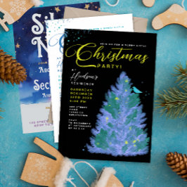 Modernes Schwarz und Blau frohe Weihnachtsbaum Par Einladung
