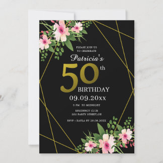 Modernes Schwarz und Gold, 50. Geburtstag Einladung