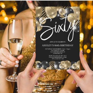 Modernes Schwarz und Gold 60. Geburtstag Einladung