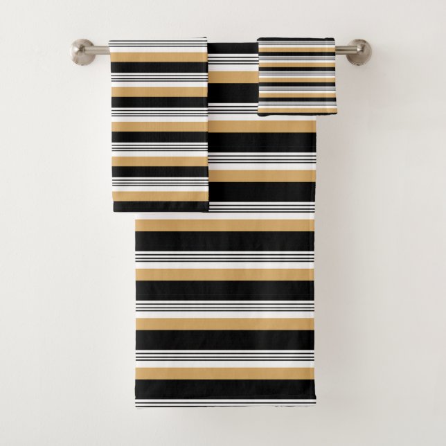 Modernes Schwarz und Gold gestreift Badhandtuch Set (Insitu)