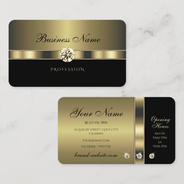 Modernes Schwarz und Gold mit funkelnden Rhineston Visitenkarte (Vorne/Hinten)