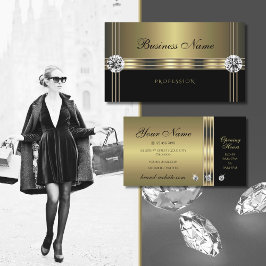 Modernes Schwarz und Gold mit glühenden Diamanten Visitenkarte