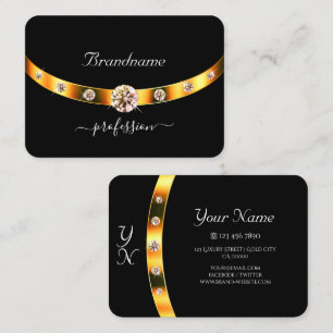 Modernes Schwarz und Gold mit Initialen Rhinestone Visitenkarte