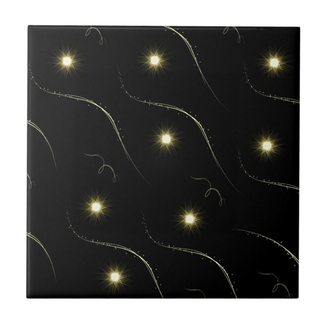 Modernes Schwarz-und GoldShooting Stars Fliese (Vorderseite)