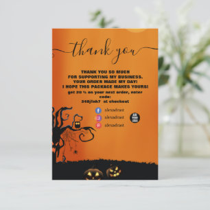 Modernes Schwarz und Orange Halloween Dankeskarte