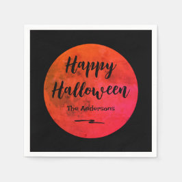Modernes Schwarz und Orange Vollmond Happy Hallowe Serviette