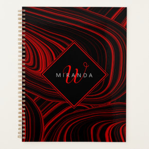 Modernes Schwarz und Rot Abstrakt Mit Monogramm Planer