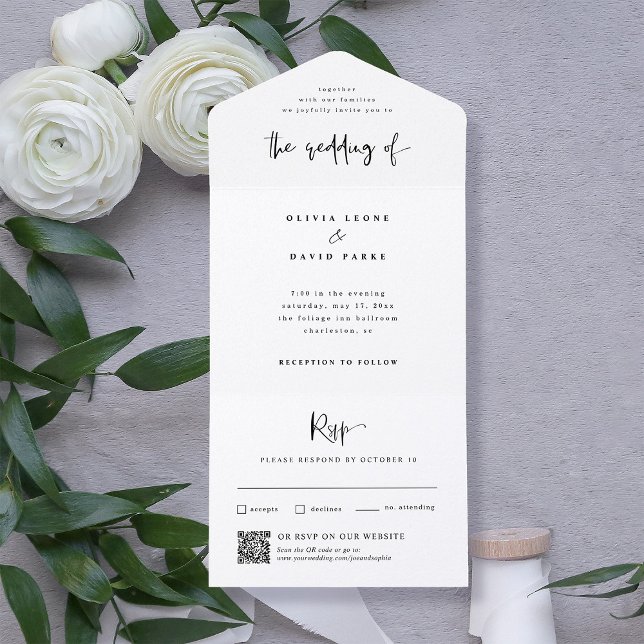Modernes Schwarz und Weiß | HochzeitQR-Code All In One Einladung (Von Creator hochgeladen)