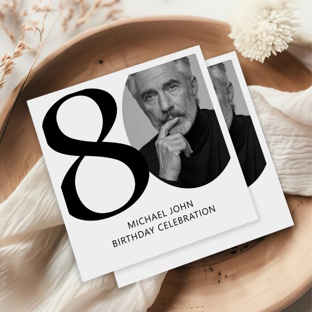 Modernes Schwarz & Weiß 80. Foto Geburtstag Serviette (Von Creator hochgeladen)