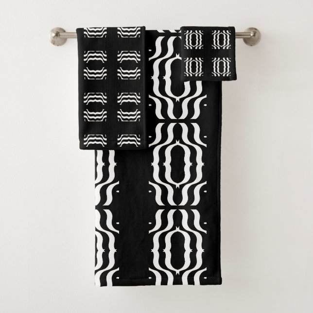 Modernes Schwarz-Weiß-abstraktes Muster Badhandtuch Set (Insitu)