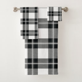 Modernes Schwarz-Weiß-Bauernhaus Flanell Badhandtuch Set