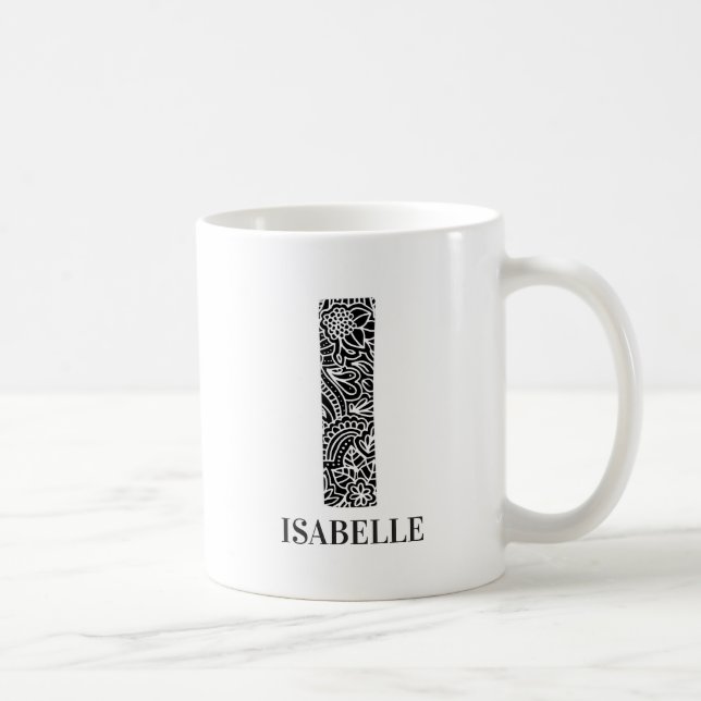Modernes Schwarz-Weiß-Blau-Vorzeichen I und Name Kaffeetasse (Rechts)