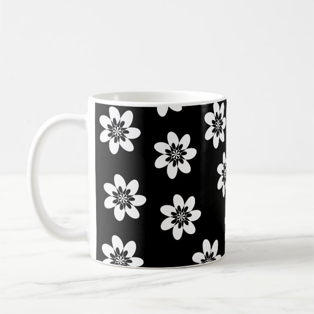 Modernes Schwarz-Weiß-Blumendesign Kaffeetasse (Links)