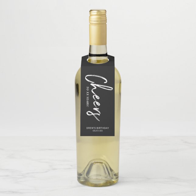 Modernes Schwarz-Weiß-Brush Lettering Cheting Part Flaschenanhänger (Auf Flasche)