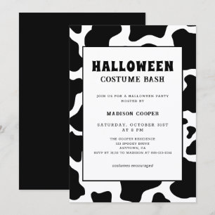 Modernes Schwarz-Weiß-Cow Print Kostüm Halloween Einladung