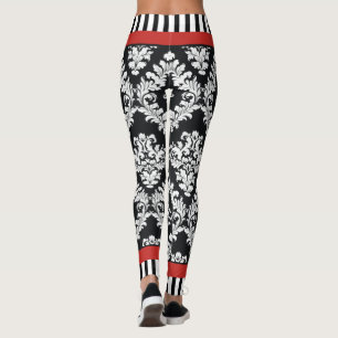 Modernes Schwarz-Weiß-Damast-Muster rot Leggings