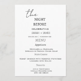 Modernes Schwarz & Weiß die Nacht vor der Hochzeit Menükarte