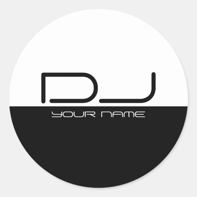 Modernes Schwarz-Weiß-DJ-Sticker Runder Aufkleber (Vorderseite)